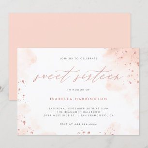 Chic Rose Gold Glitter Blush Pink Ombre Sweet 16 Invitation