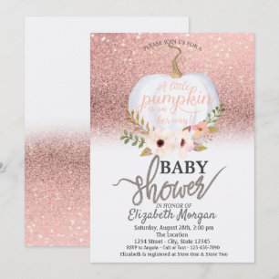 Chic Rose Gold Glitter Bokeh, Pumpkin Baby Shower Invitation