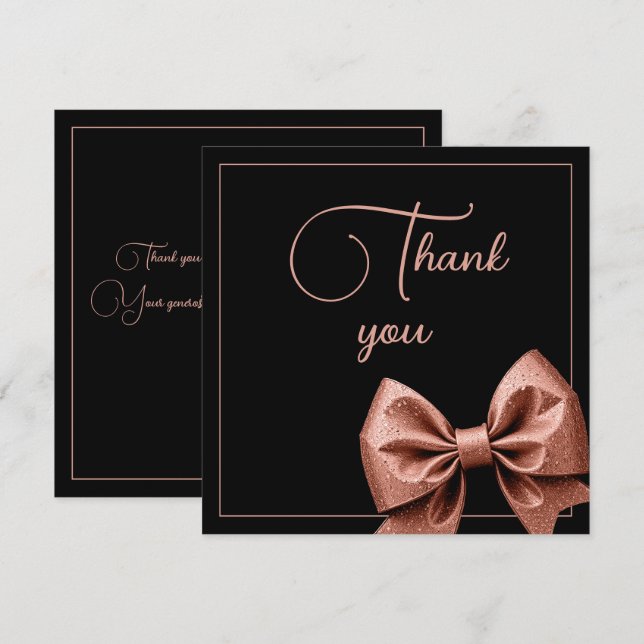Chic Rose Gold Glitter Bow Sweet 16 Birthday Thank You Card (Front/Back)
