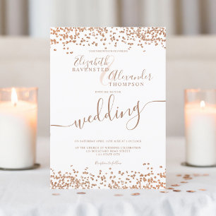 Chic rose gold glitter confetti white wedding invitation