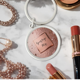 Chic Rose Gold Glitter Custom Logo Keychain