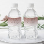 Chic Rose Gold Glitter Drip 50th Birthday Party Water Bottle Label<br><div class="desc">These chic 50th birthday party water bottle labels feature a sparkly rose gold faux glitter drip border and rose gold ombre background. Personalize them with her name in dark rose handwriting script,  with her birthday and date below in sans serif font.</div>