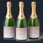 Chic Rose Gold Glitter Drip 90th Birthday Party Sparkling Wine Label<br><div class="desc">These chic,  feminine ninetieth birthday sparkling wine bottle labels feature a sparkly rose gold faux glitter drip border and rose gold ombre background. Personalize them with her name in dark rose handwriting script,  with her birthday and date below in sans serif font.</div>