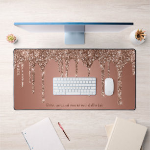 Chic Rose Gold Glitter Drips Custom Desk Mat