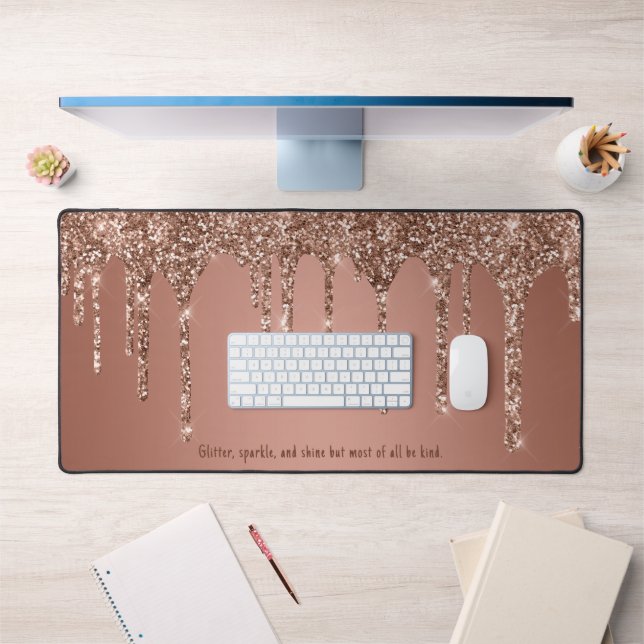 Chic Rose Gold Glitter Drips Custom Desk Mat (Office 1)