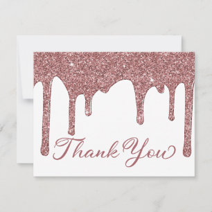 Chic Rose Gold Glitter Drips Party Thank You Card