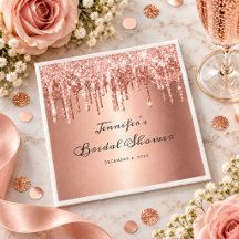 Chic Rose Gold Glitter Drips Script Bridal Shower