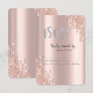 Chic Rose Gold Glitter Drips Silver RSVP Invitation
