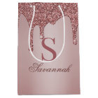 Chic Rose Gold Glitter Drips Sparkle Monogram