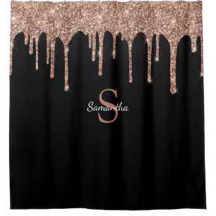 Chic Rose Gold Glitter Drips Sparkle Monogram Name