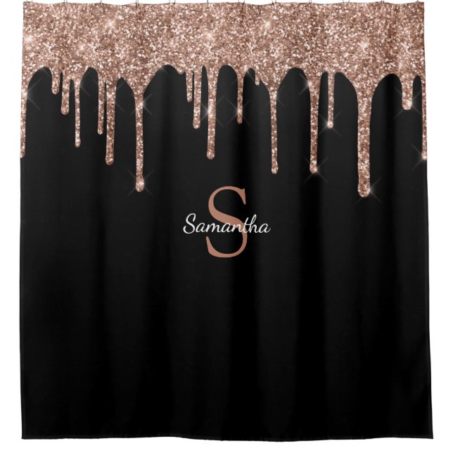 Chic Rose Gold Glitter Drips Sparkle Monogram Name (Front)