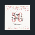Chic Rose Gold Glitter HAPPY 50th BIRTHDAY Name Napkin<br><div class="desc">Celebrate a 50th or any birthday with these personalized party napkins designed with rose gold glitter confetti and a modern, chic script HAPPY BIRTHDAY title personalized with their age and name or other text. Contact the designer via Zazzle Chat or makeitaboutyoustore@gmail.com if you'd like this design modified, on another product...</div>
