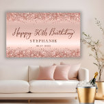 Chic Rose Gold Glitter Happy 50th Birthday Script  Banner<br><div class="desc">Elegant Modern Sparkle Rose gold glitter metallic Personalized Happy 50th (or ANY AGE) Birthday Party Banner. This Girly Adult feminine FIFTY (FIFTIETH) Birhday party decor featuring "Happy 50th Birthday" text in a stylish handwritten calligraphy script and custom name, date on blush pink or rose gold faux brushed metallic foil look...</div>