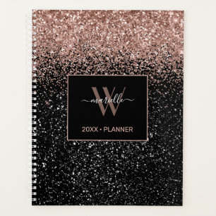 Chic Rose Gold Glitter Monogram Name 2022 Planner
