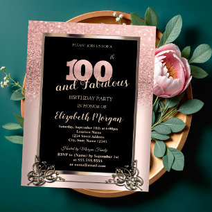 Chic Rose Gold Glitter Ombre 100th Birthday Party Invitation