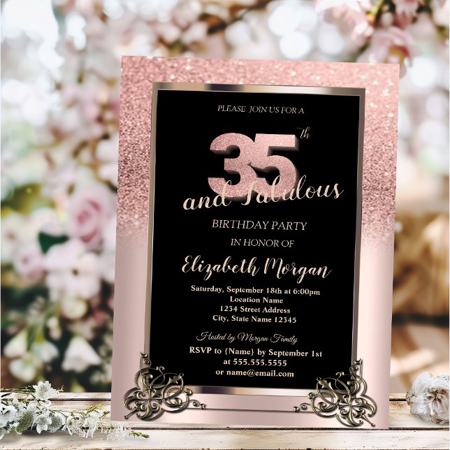 Chic Rose Gold Glitter Ombre 35th Birthday Party Invitation (Creator Uploaded)