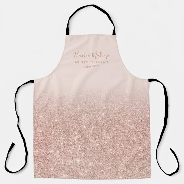 Chic rose gold glitter ombre blush pink makeup apron (Front)