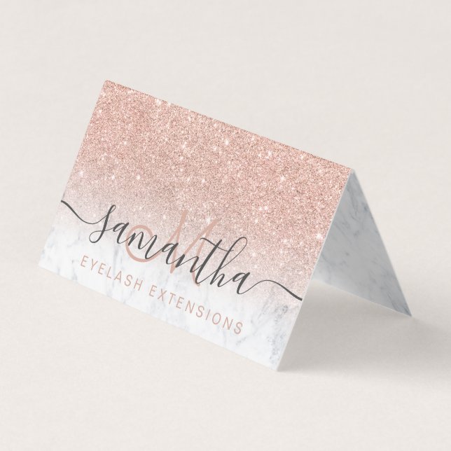 chic rose gold glitter ombre marble eye aftercare business card (Front)