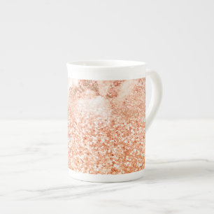 Chic rose gold glitter ombre pink glitter marble bone china mug