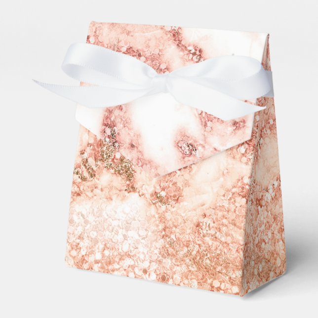 Chic rose gold glitter ombre pink glitter marble favor box (Front Side)