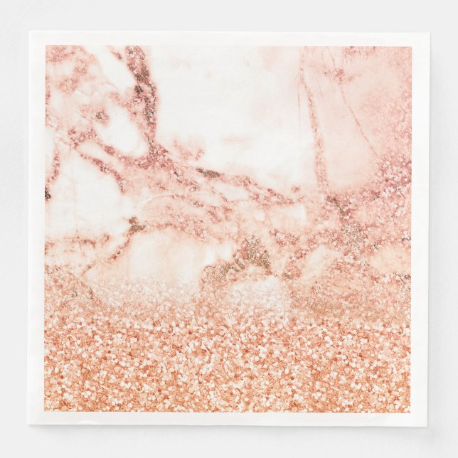 Chic rose gold glitter ombre pink glitter marble napkin (Front)