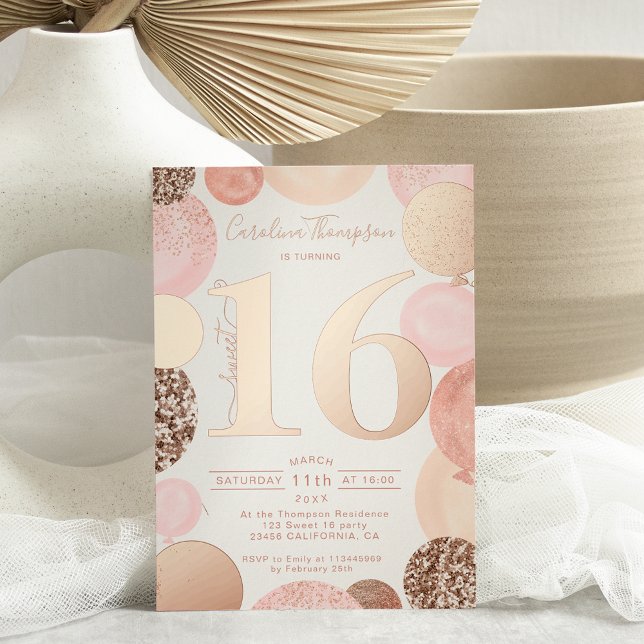 Chic rose gold glitter pink balloon Sweet 16 photo (Creator Uploaded)