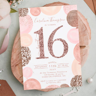 Chic rose gold glitter pink balloon Sweet 16 photo Invitation