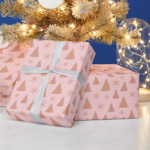 Chic Rose Gold Glitter Pink Christmas Tree Pattern Wrapping Paper