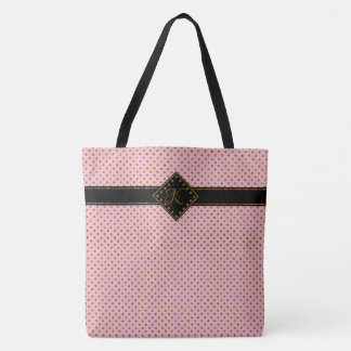 Chic Rose Gold Glitter Polka Dot Monogrammed Large Tote Bag