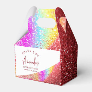 Chic Rose Gold Glitter Rainbow Sweet 16 Birthday Favor Box