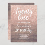 Chic rose gold glitter rustic wood 21st Birthday Invitation<br><div class="desc">Faux rose gold glitter ombre on rustic brown wood 21st Birthday A modern 21st Birthday party invitation with modern, original and simple faux rose gold glitter invitation and hand written style brush typography on a rustic brown wood colour background . If you need any text changed and customized don't hesitate...</div>