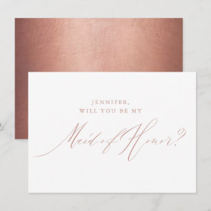 Chic Rose Gold Glitter Script White Maid of Honour Invitation