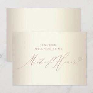 Chic Rose Gold Glitter Script White Maid of Honour Invitation