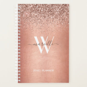 Chic Rose Gold Glitter Sparkle Monogram Name 2022 Planner