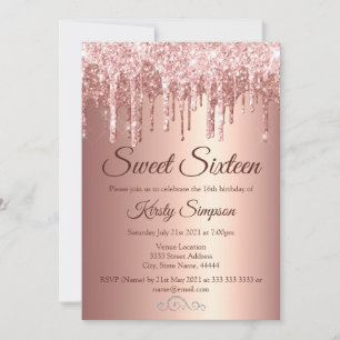 Chic Rose Gold Glitter Sparkle Sweet Sixteen Invitation