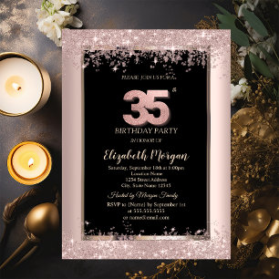 Chic Rose Gold Glitter Sparkles 35th Birthday  Invitation
