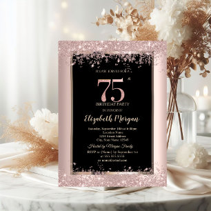 Chic Rose Gold Glitter Sparkles 75th Birthday  Invitation