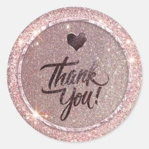Chic rose gold glitter thank you   classic round sticker