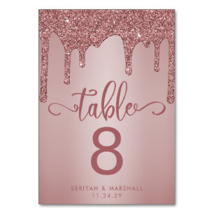 Chic Rose Gold Glitter Wedding Table Number
