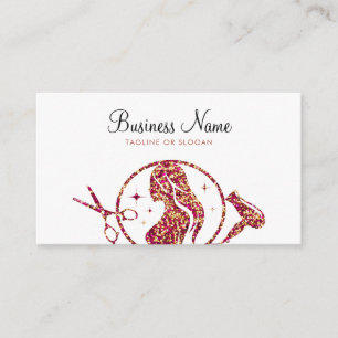 Chic Rose Gold Glitter Woman Hairdresser Appointment Card