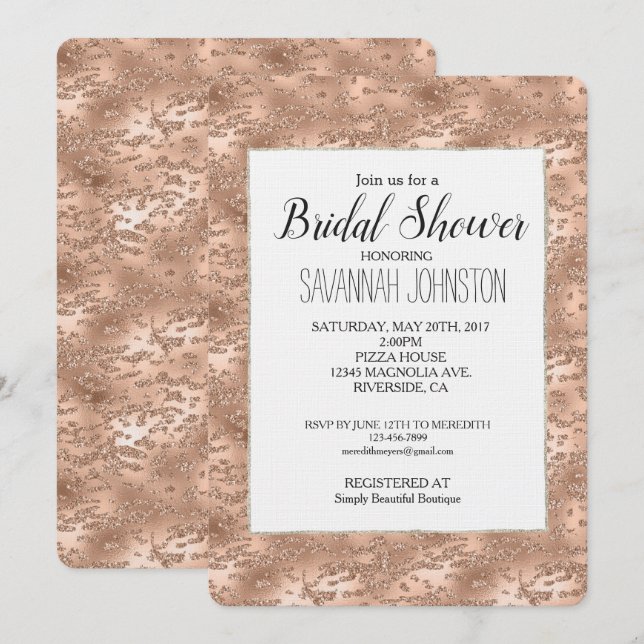 Chic Rose Gold Glitzy Glam Bridal Shower Invitation (Front/Back)