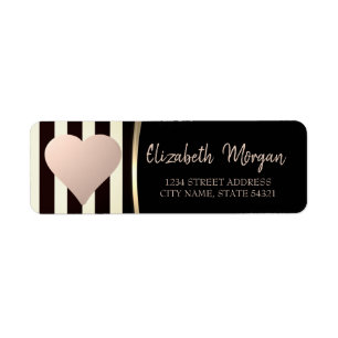 Chic Rose Gold Heart, Black Stripes Étiquette de a