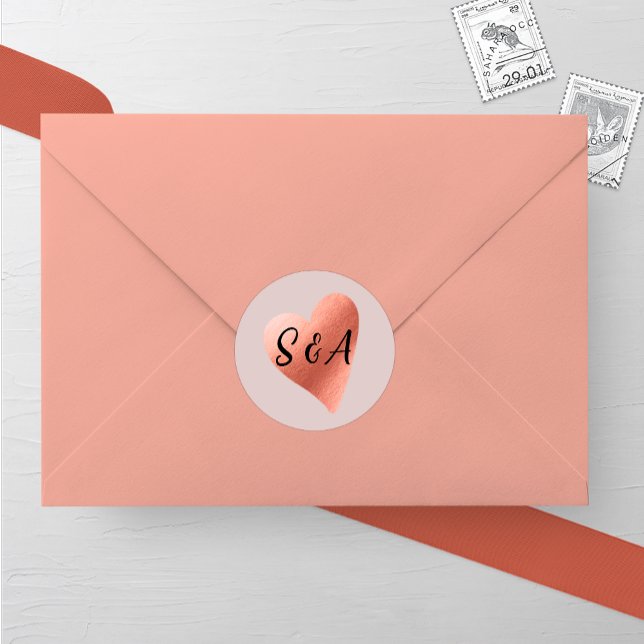 Chic Rose Gold Heart Wedding Classic Round Sticker (Creator Uploaded)