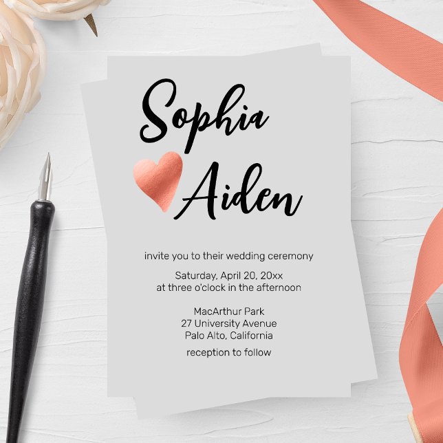 Chic Rose Gold Heart Wedding Invitation (Creator Uploaded)