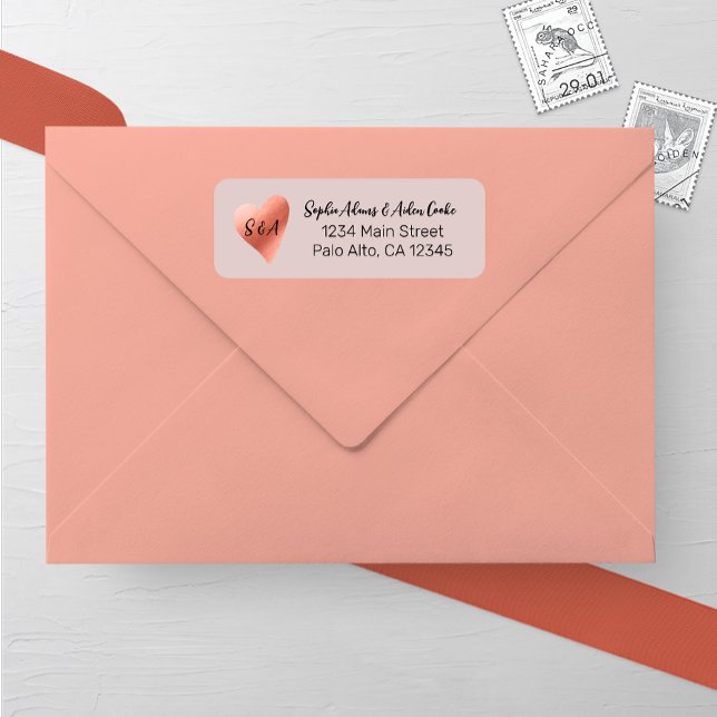 Chic Rose Gold Heart Wedding Return Address (Creator Uploaded)