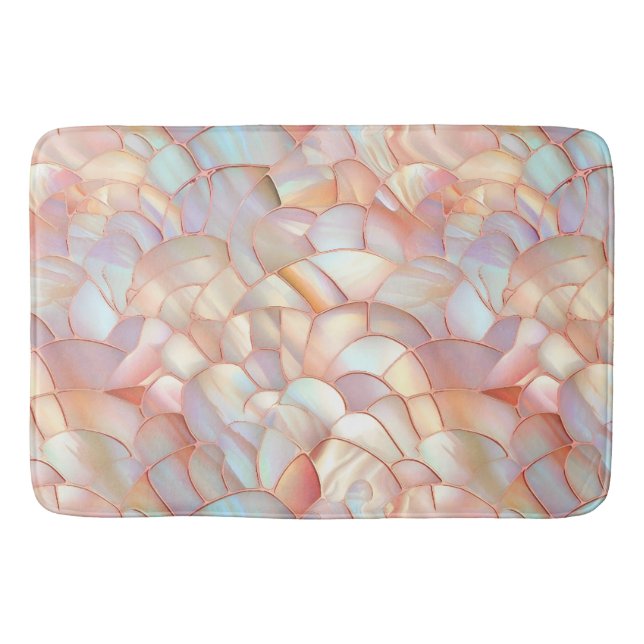Chic rose gold iridescent mother of pearl bath mat (Front)