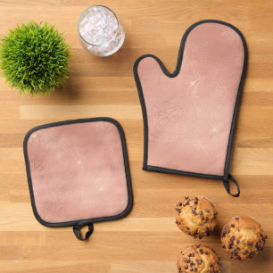 Chic Rose Gold Lace Wedding Oven Mitt & Pot Holder Set