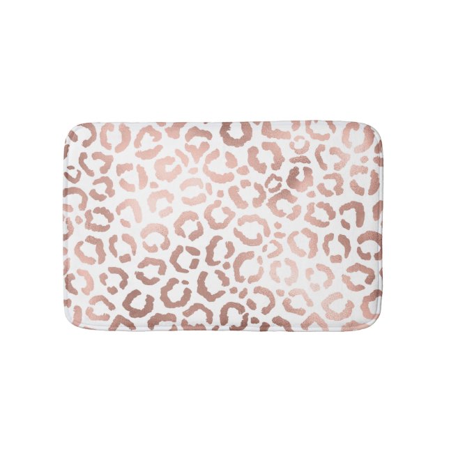 Chic Rose Gold Leopard Cheetah Animal Print Bath Mat (Front)