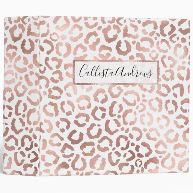 Chic Rose Gold Leopard Cheetah Animal Print Binder (Front/Spine)