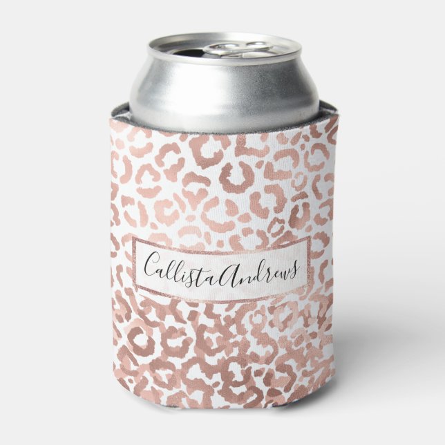 Chic Rose Gold Leopard Cheetah Animal Print Can Cooler (Can Front)